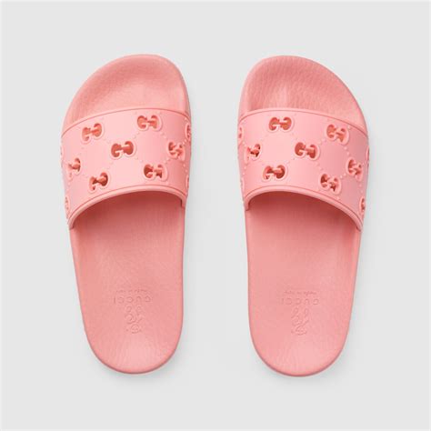 gucci gg logo rubber slide sandal pink